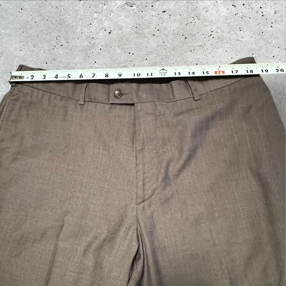 Van Heusen Men's Dress Pants Brown Plaid Check 38x29 Flat‎ Front